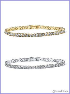 14K Gold Plated 3mm Cubic Zirconia Tennis Bracelet Gold Bracelet for Women